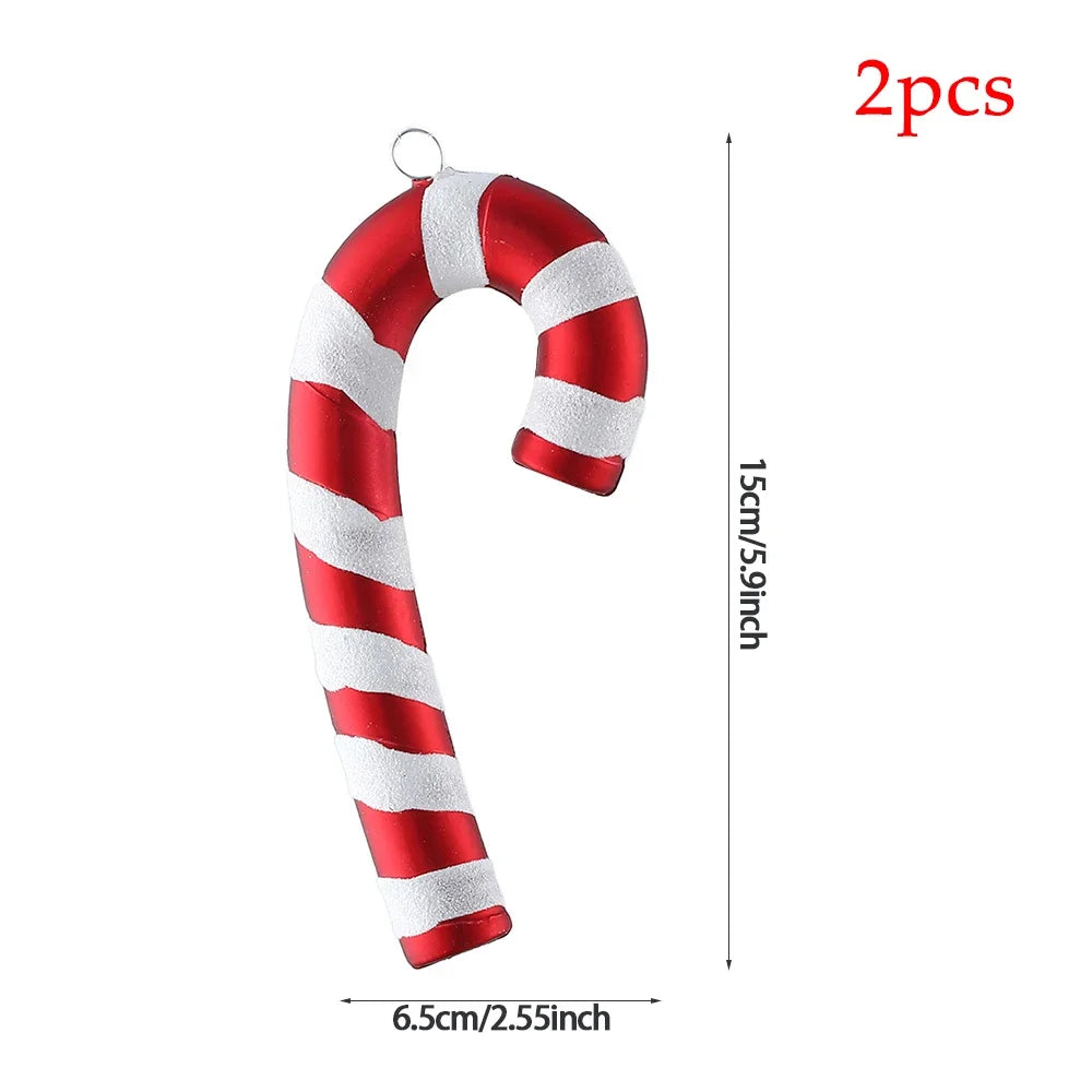 2pc 15cm Large Candy Pendant Christmas Decoration Red And White Lollipop PVC Painted Gold Xmas Tree Decora New Year Kids Gifts