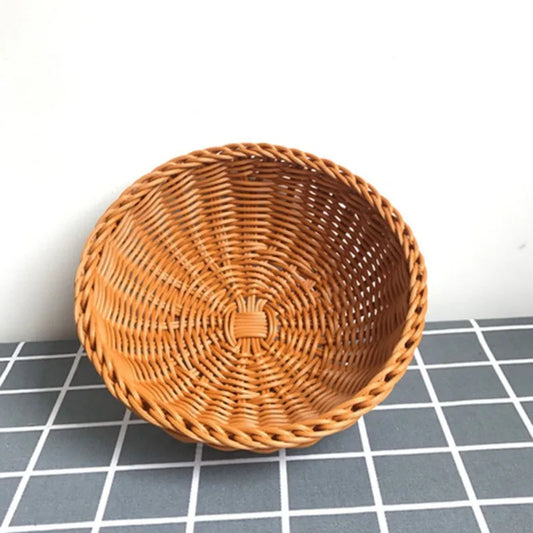 Natural Fruit Baskets Round Food Storage Bowl Decorative Rattan Wicker Serving Basket For Dessert Snacks Bread Baskets 22/25cm
