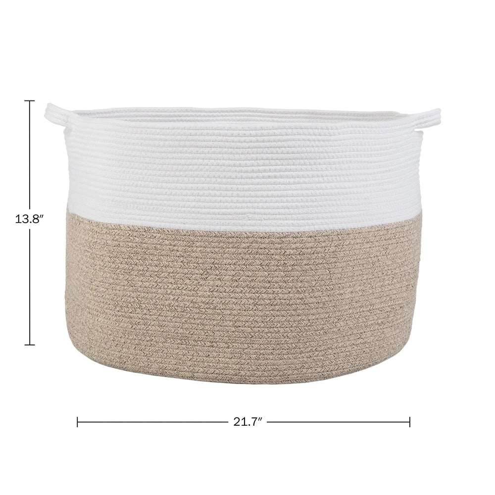Extra-Large Cotton Rope Storage Basket Laundry Toys Blankets Home Organization Decorative Bins with Handles Machine Washable