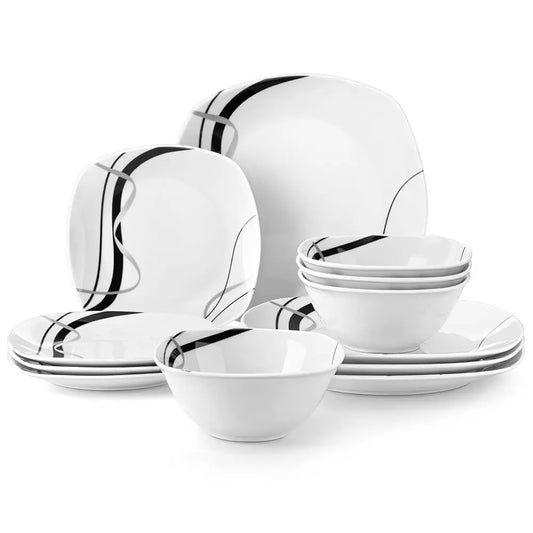 Porcelain Dinnerware Set, 12 Pcs Luding Dinner Plates, Dessert Plates And Cereal Bowls, Series Fiona
