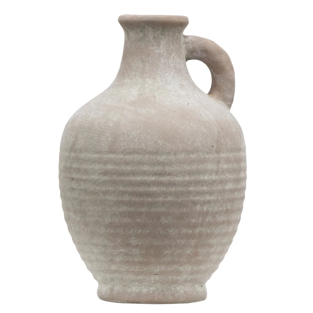 Indoor Ceramic Jug Floral Display Decorative Home Accent 7 Inch Textured Handled Vase Kitchen Table Centerpiece