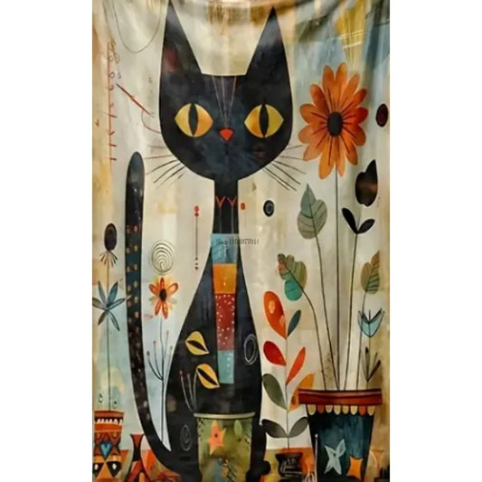 Retro cartoon black cat blanket, soft, warm and comfortable sofa bed office blanket, small blanket, nap blanket