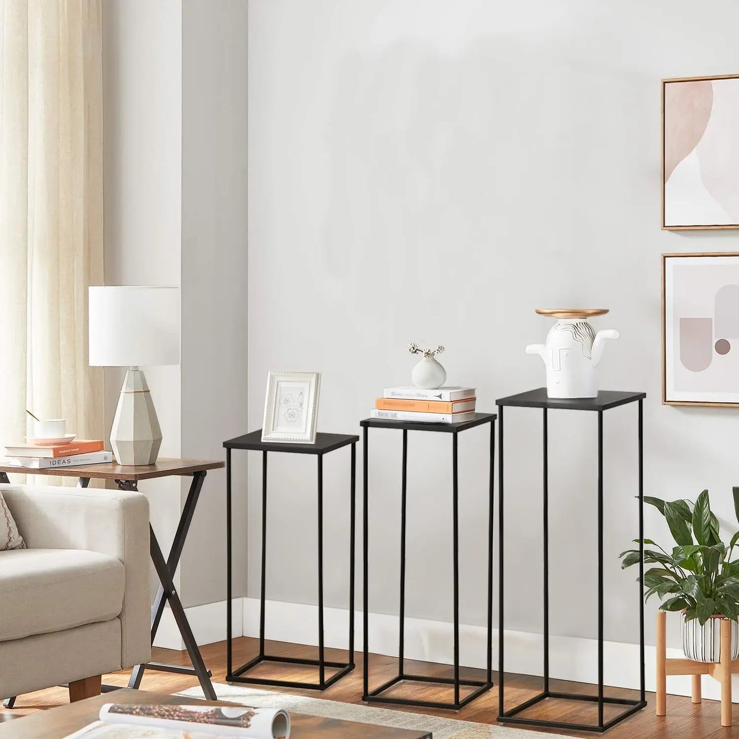 3PCS Metal Plant Stand Sets Black Pedestal Stands for Party Living Room Wedding Decoration Tall Centerpiece Stands