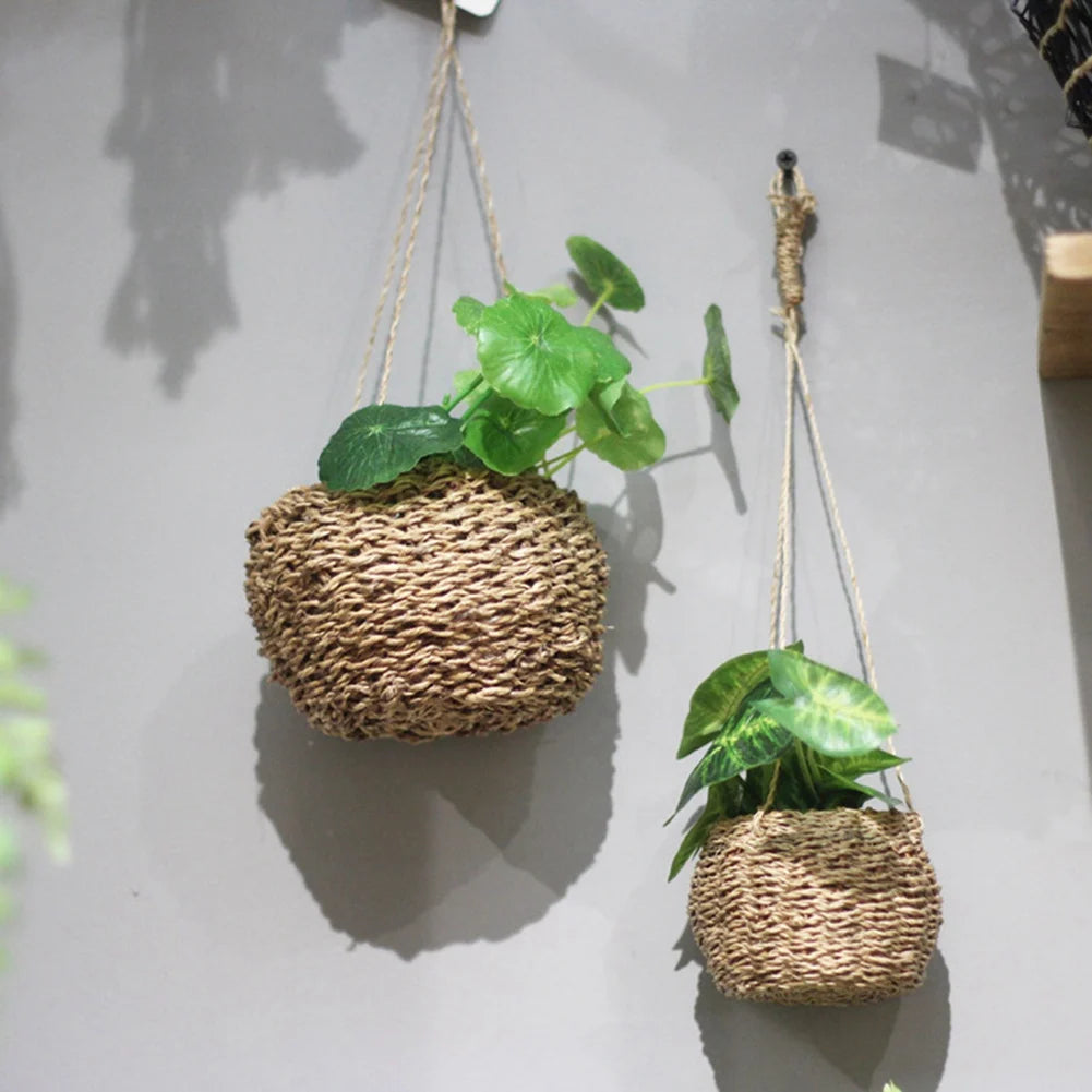 Mini Hand-Woven Hemp Rope Basket Can Be Inserted Fleshy Flowers Thin Hemp Rope Hanging Basket Can Be Decorated Household Items