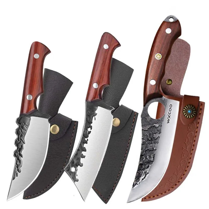3PCS Kitchen Chef Knife Set Stainless Steel Utility Knife Wood Handle Multipurpose Sharp Boning Barbecue Fish Vegetable Pocket