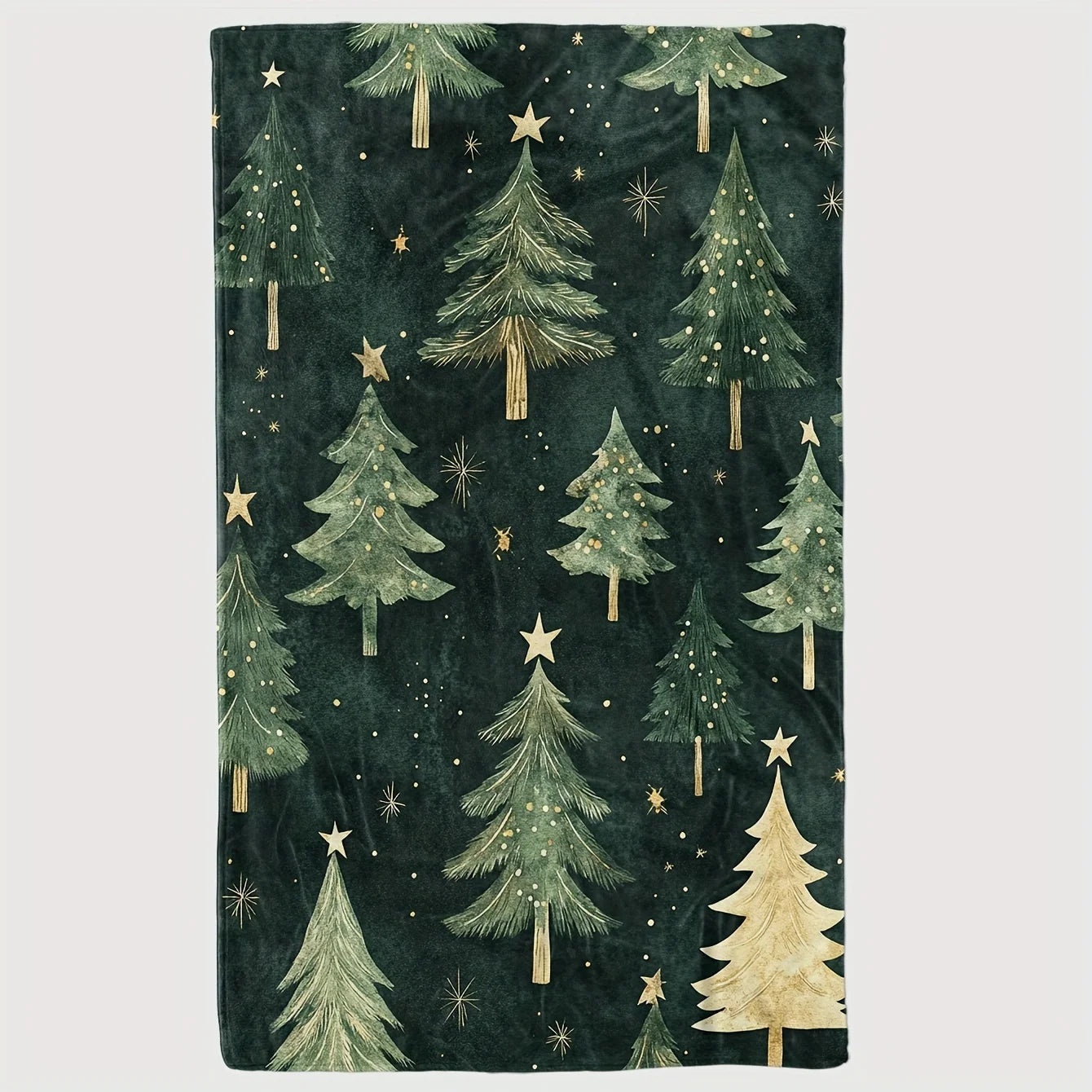 1pc Flannel Fleece Throw Blanket, Green Christmas Tree Print, Soft Warm Comfort for Sofa Bed Office, All-Season Anti-Allergen