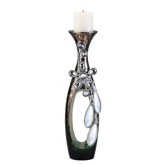 Crystal Accent Candleholder 16 Inch Tall Polyresin Balleria Design Glasses Decor Centerpiece Wedding Home Decor Flameless Safe