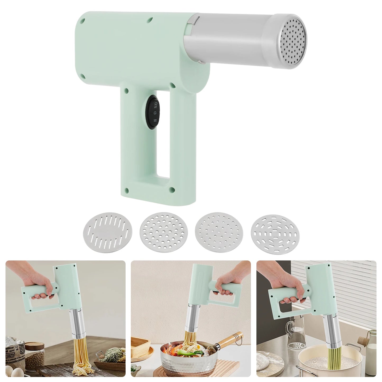 Electric Stainless Steel Pasta Maker,White/Green 5 Molds Kitchen Pasta Machine 22*20.5cm for Home Kitchens