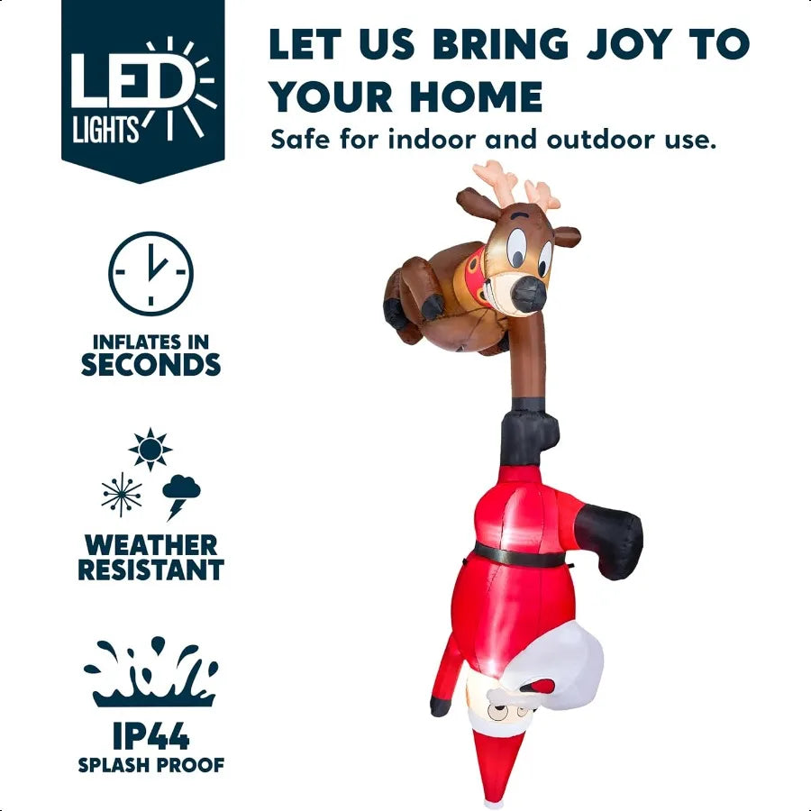 8 FT Hanging Christmas Iatables Decoration Christmas Iatable Reindeer and Climbing Santa Blow Up Santa with Buildin LED for Xma