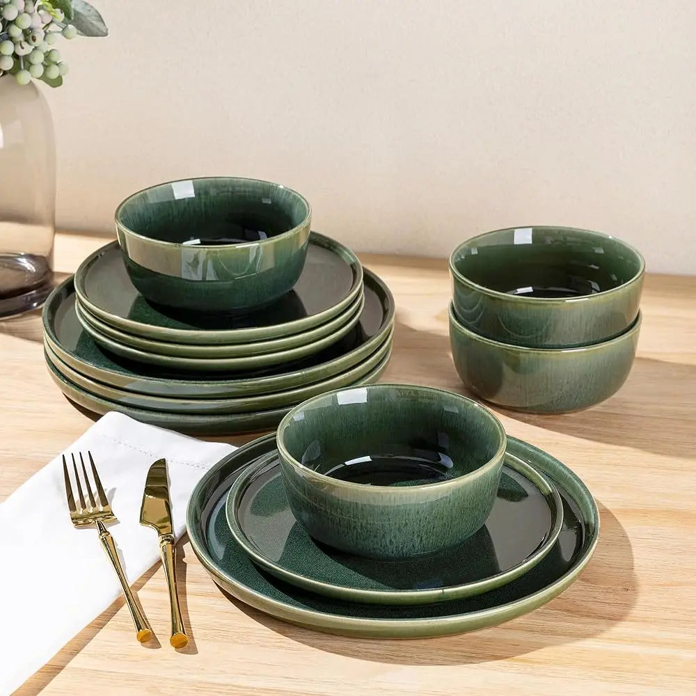 Ceramic Dinnerware Sets For 4, 12 Pieces Stoneware Plates And Bowls Sets, Scratch Resistant Dishes, Dishwasher & Microwave