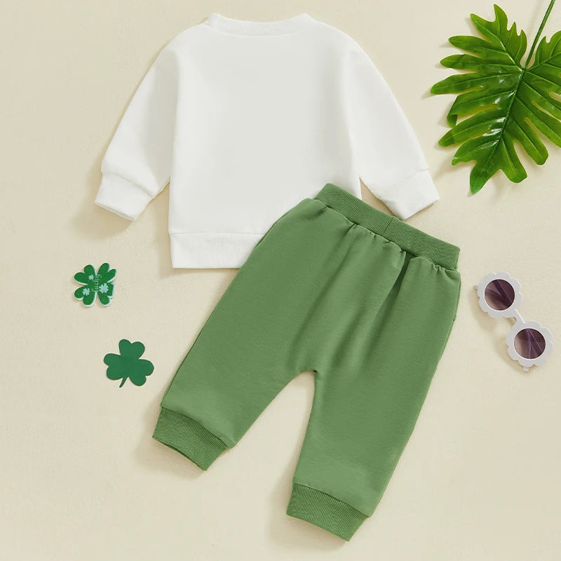 St Patrick s Day Baby Outfit Green Shamrock Print  and Pants Set for Newborn Infant Spring Clothes Collection