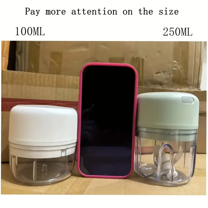Portable Electric Food Chopper, USB Rechargeable Mini Garlic Chopper and Meat Grinder, 100ml & 250ml Capacity, for Quick Food Pr
