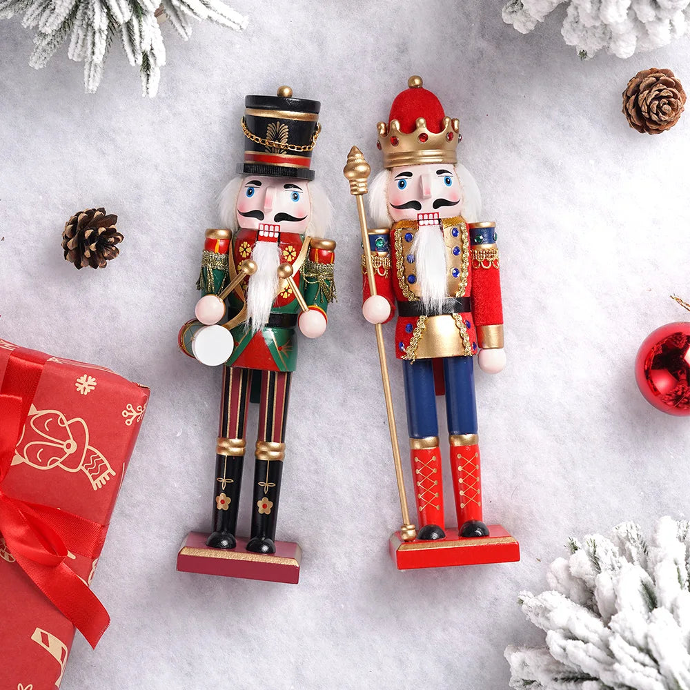 2PC Christmas Nutcracker Soldier Puppets Creative Gifts Wooden Crafts Home Desktop Christmas Decorations