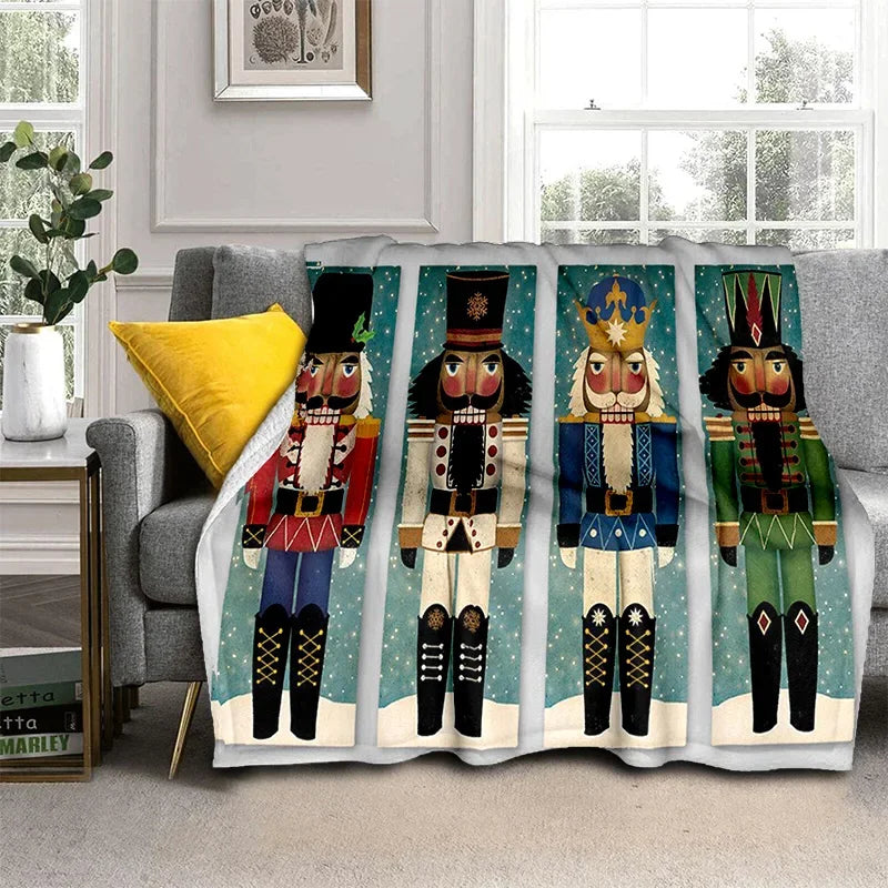 Nutcracker Christmas Tree Cartoon Blanket,Soft Throw Blanket for Home Bedroom Bed Sofa Picnic Travel Office Cover Blanket Kids