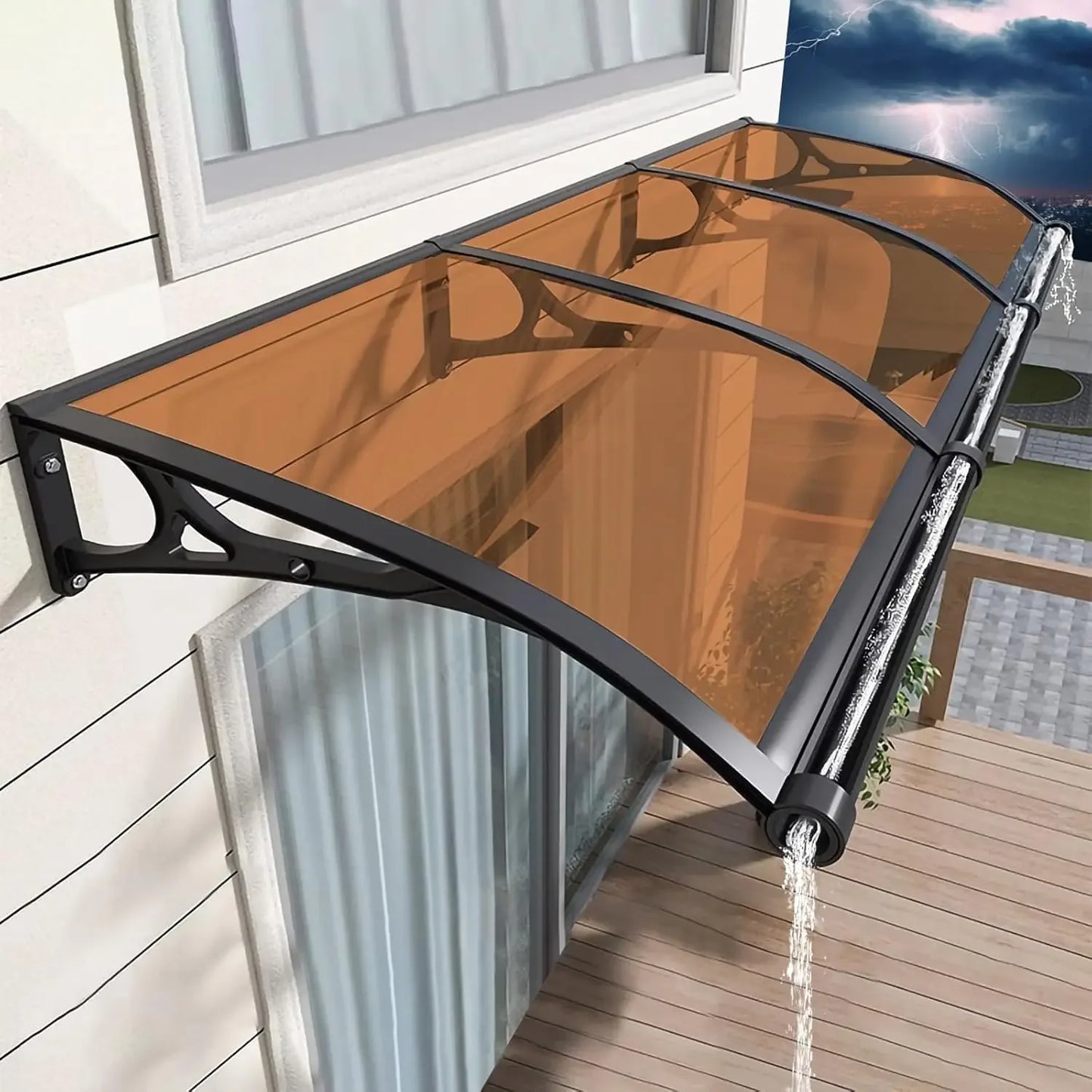 Awning for Door Entrance, Awnings for Doors, Polycarbonate Cover Outdoor Front Door Patio UV/Rain/Snow Protection