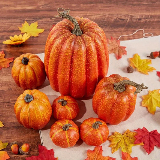 7/ 8PCS Fake Pumpkin Fall Decorations, Orange White Artificial Pumpkins Harvest Faux Foam Pumpkins for Fall Autumn Halloween