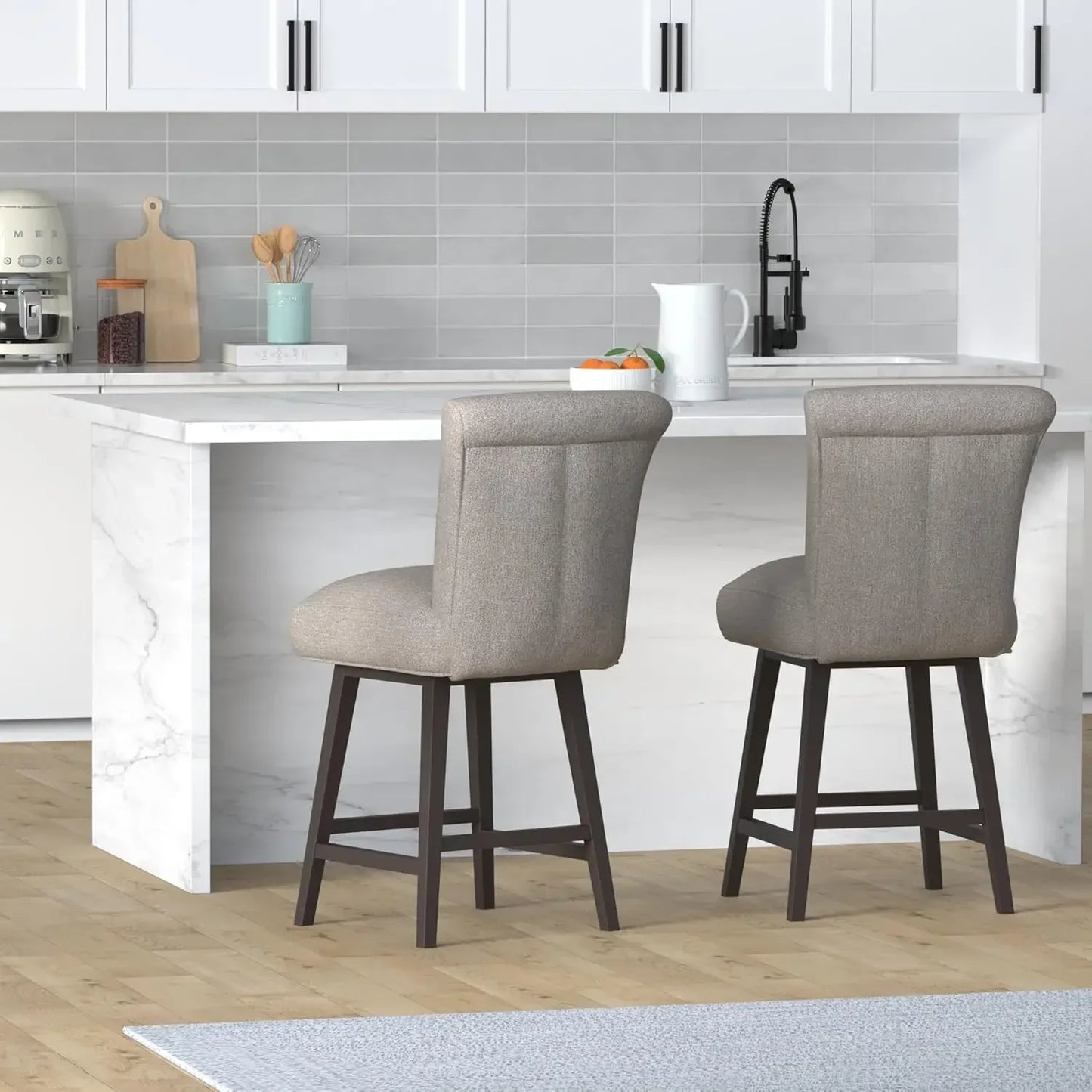 26 Inch Counter Height Swivel Bar Stools Set of 2, FSC Certified Modern Fabric  Barstool Chair with Back, Flax Beige
