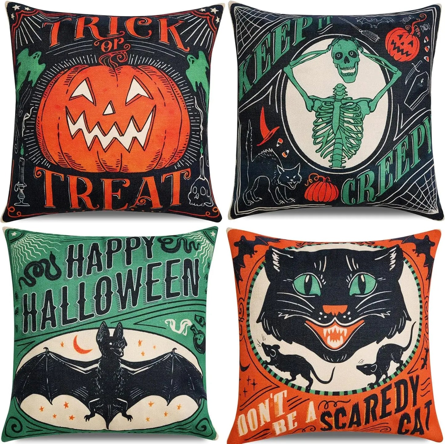 St Patricks Day Decor-Throw Pillow Covers 18x18 in Set of 4,Shamrock Linen Pillow Case with Green Hat Irish Couch  Home Indoor