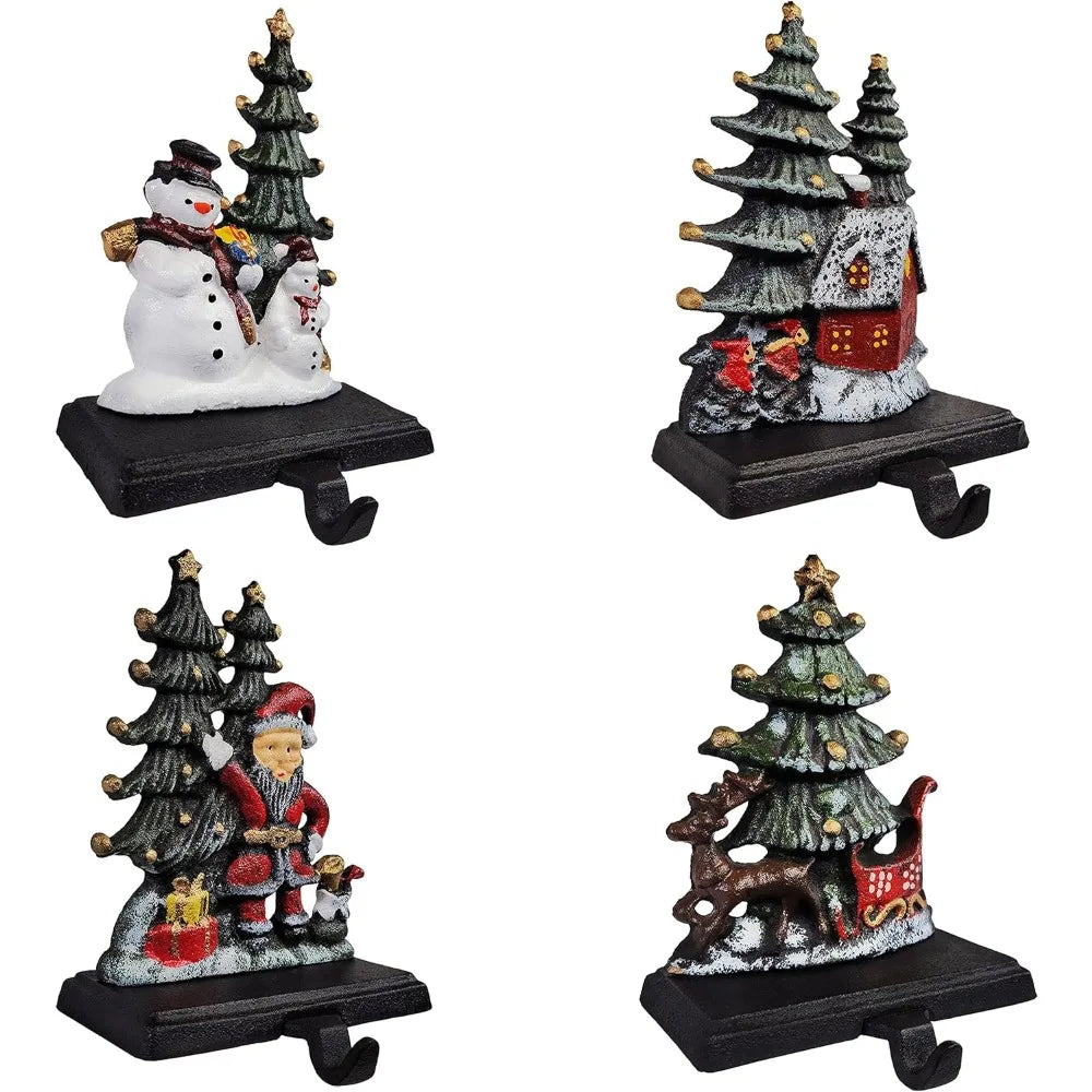 Lulu Decor, Cast Iron Christmas Stocking Holder, Sleigh with Deer, Santa's Gift Sleigh, Holiday Home & Snowman with Festive Chee