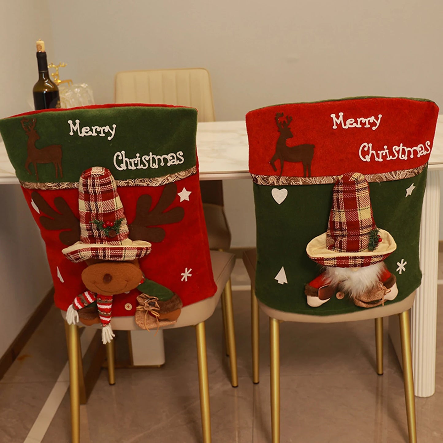 46x54cm Creative Xmas Slipcovers 3D Santa Claus/Snowman/Elk Chair Cover 2025 New Year Kitchen Decoration Dining Chair Back Cover