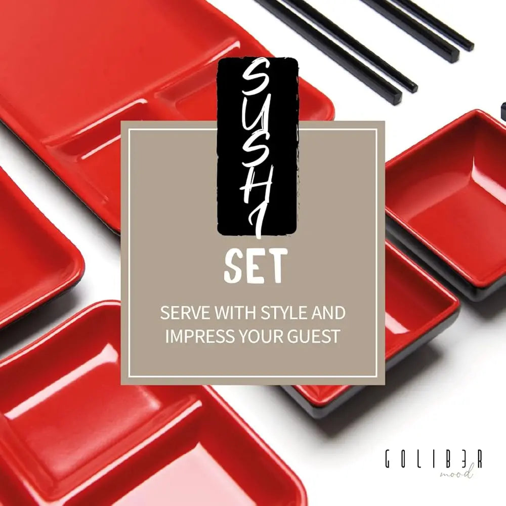 Sushi Serving Set, With 4 Japanese Sushi Serving Plate, 4 Soy Sauce Dish, 4 Pairs Of Chopsticks And 4 Chopsticks Stands-