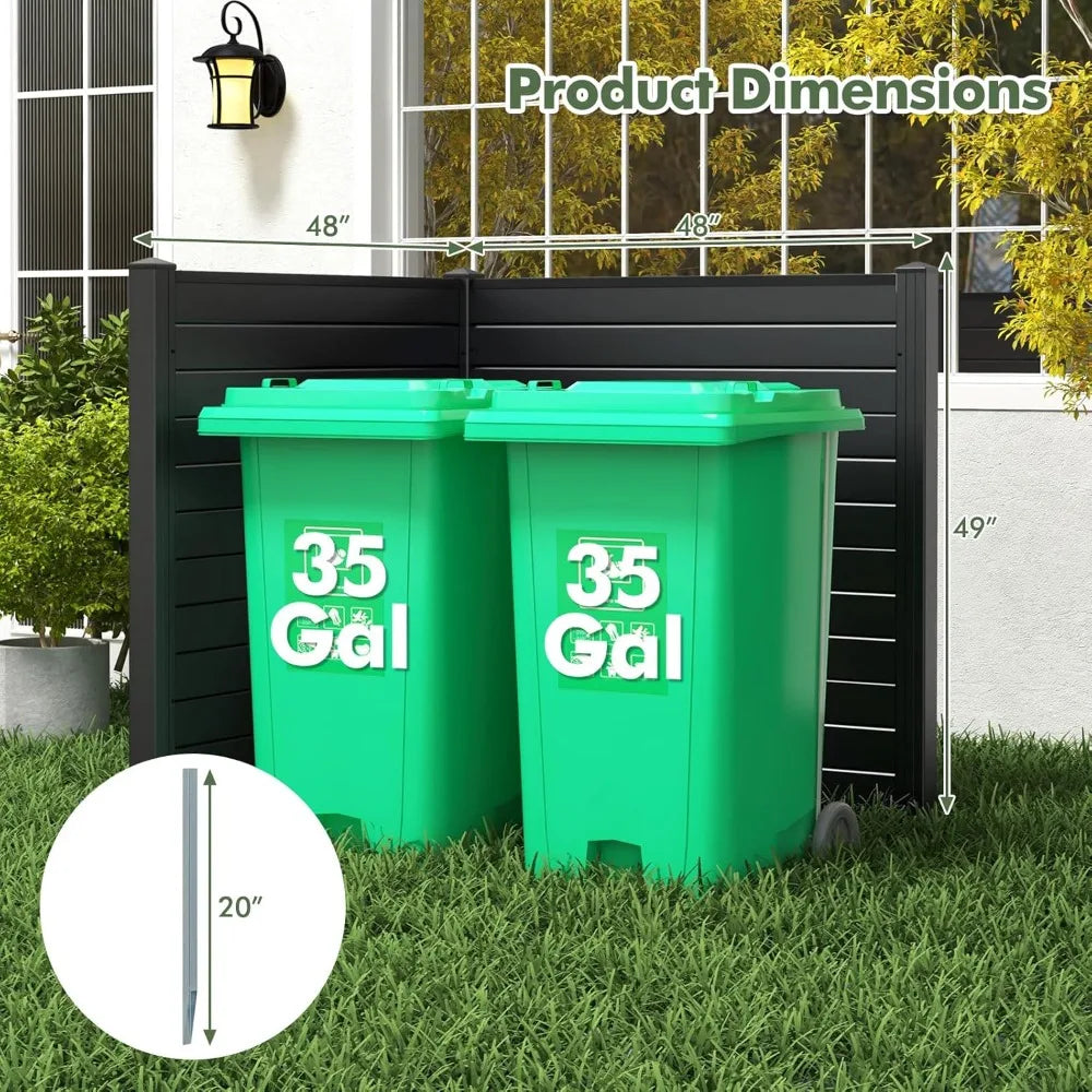 air conditioner fence 2 panels - 48''w x 48''h outdoor privacy screen with upgraded metal stakes, pvc trash can enclosure, deco