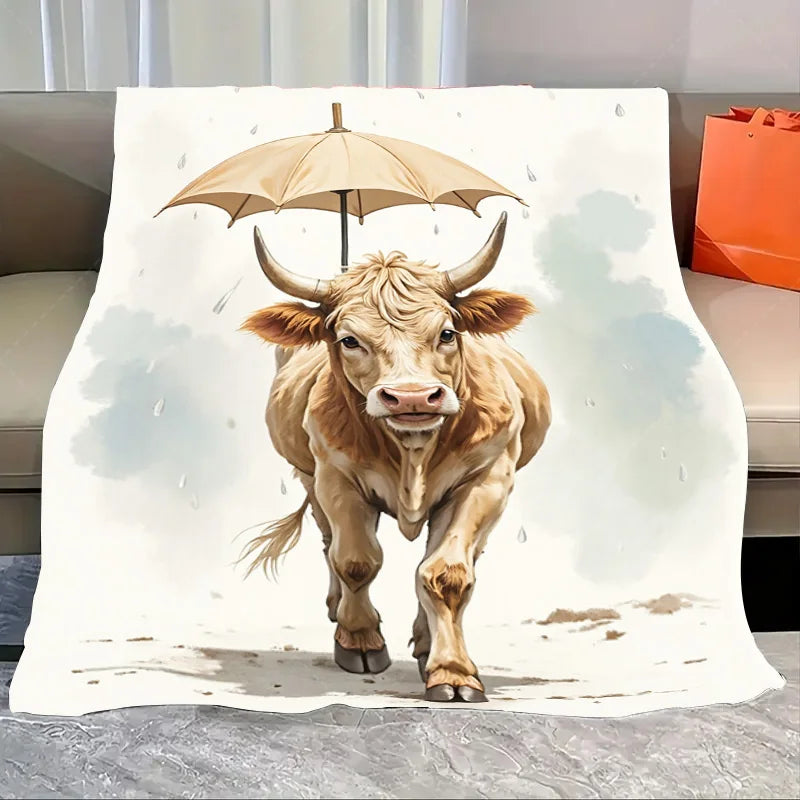 1pc Flannel Blanket Autumn Highland Cow Fleece Blanket - Cozy Fall Scene Throw