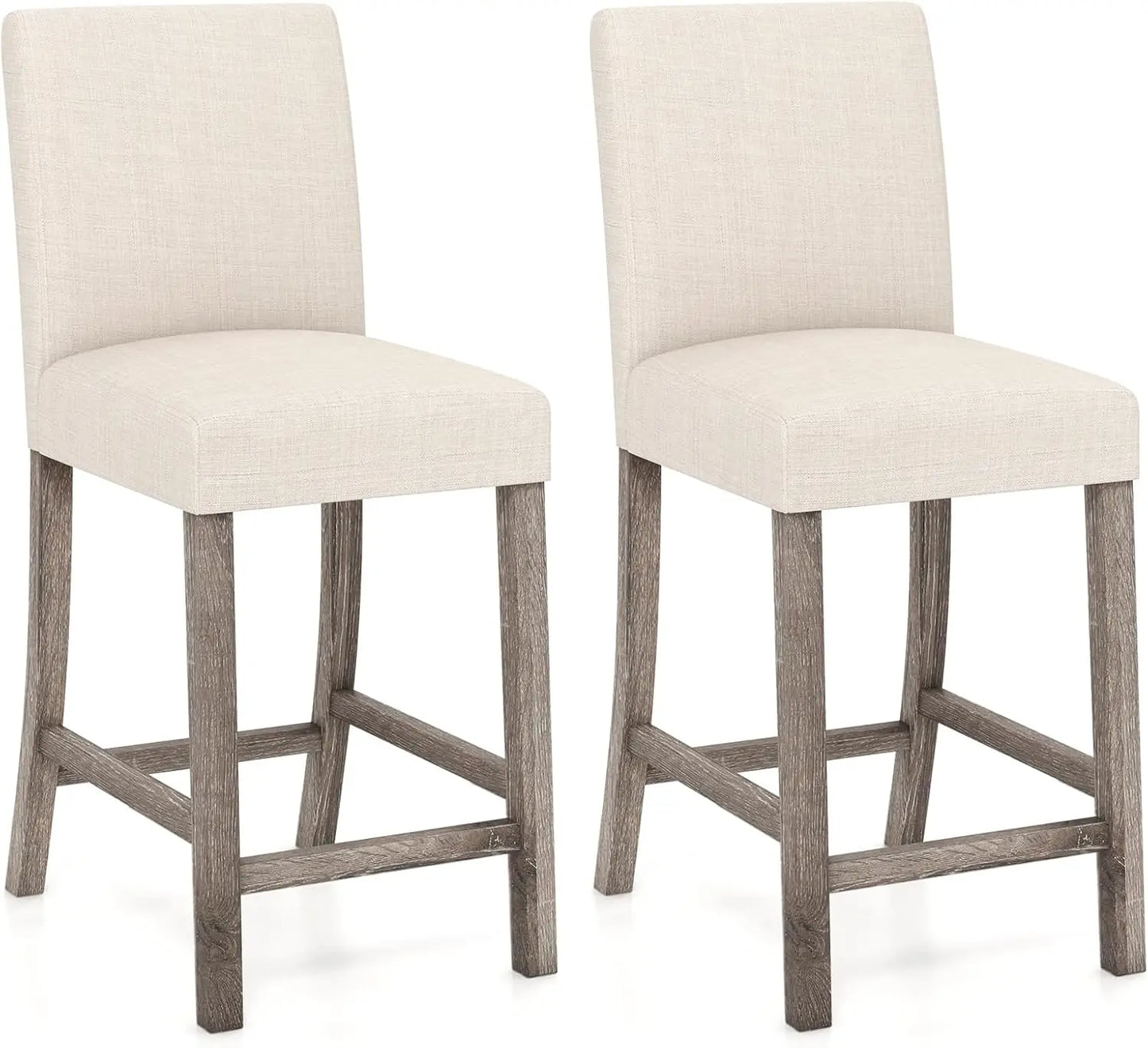 Bar Stools Counter Height Set of 2, 24.5" Modern Fabric Bar Chairs with Back, Footrest & Solid Wood Legs, Upholstered