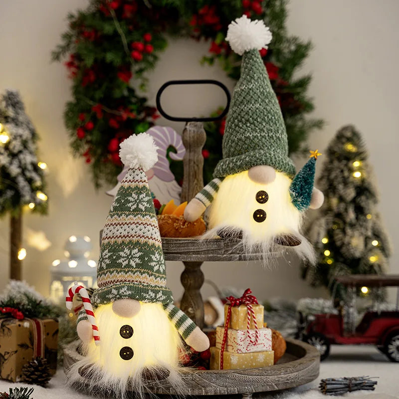 Glowing Knitted Gnome Doll with Led Night Light Christmas Decorations 2025 Home Xmas Tree Decor Navidad New Year 2026 Gift