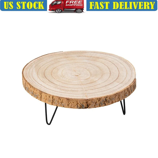 Decorative Paulownia Wood Pedestal Stand Natural Rustic Accent with Metal Hairpin Legs Home Decor Plants Candles Display