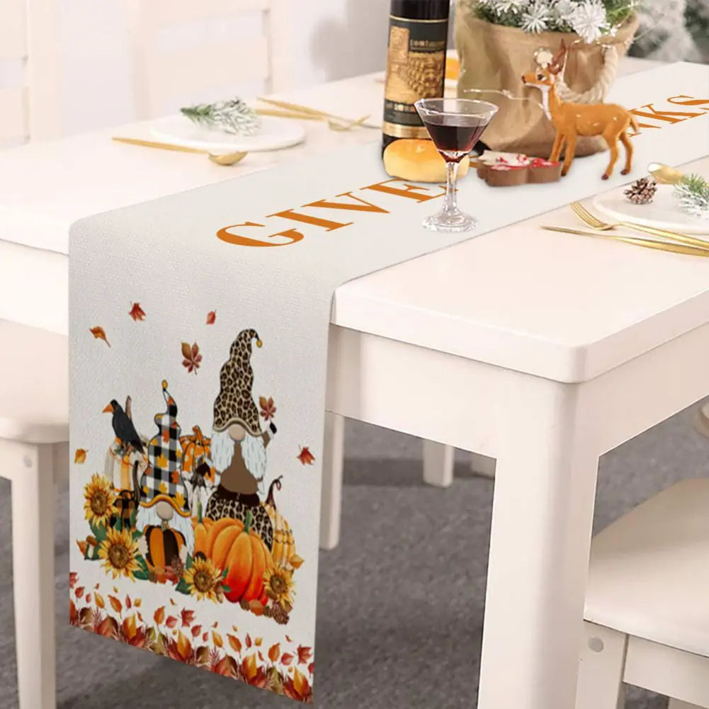 13x70in Orange Pumpkin Maple Kapok Linen Table Flag for Kitchen Coffee Dining Table Easter Thanksgiving Oil-proof Table Cloth
