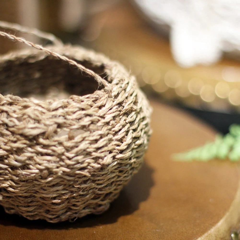 Mini Hand-Woven Hemp Rope Basket Can Be Inserted Fleshy Flowers Thin Hemp Rope Hanging Basket Can Be Decorated Household Items