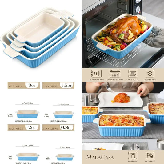 casserole dishes for oven, porcelain baking dishes, ceramic bakeware sets of 4, rectangular lasagna pans deep with handles for