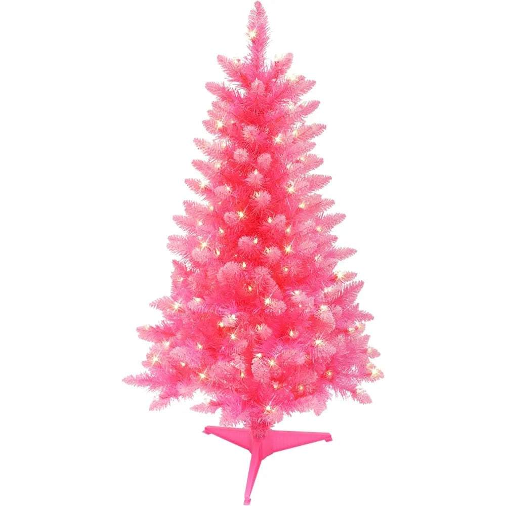 Puleo International 4-Foot Fashion Pink Pine Artificial Christmas Tree with 150 UL-Listed Clear Lights
