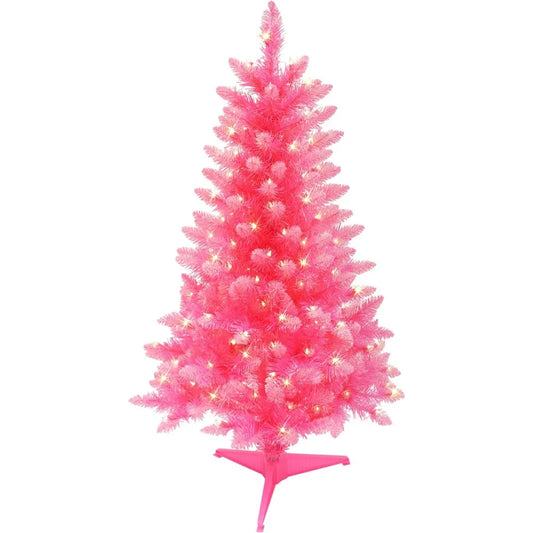 Puleo International 4-Foot Fashion Pink Pine Artificial Christmas Tree with 150 UL-Listed Clear Lights