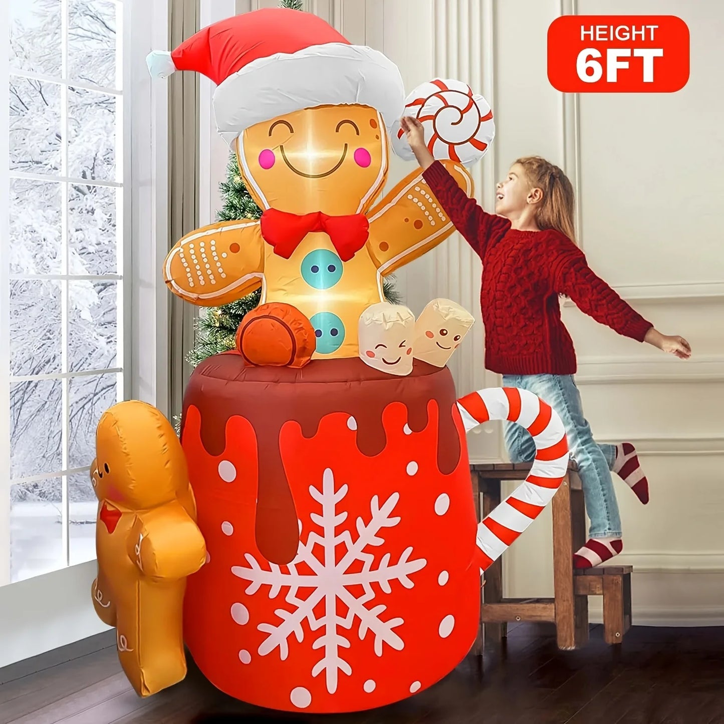 6FT Christmas Inflatables Outdoor & Indoor Decorations | Christmas Blow-up Yard Decorations | Gingerbread Man for Garden Lawn  P