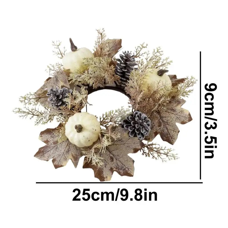 Fall Candle Ring 9.8Inch Maple Leaves Harvest Day Wreath Ring Holder Small Wreath Pillar Candle Holder Farmhouse Wreath Festival