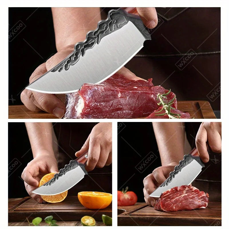 3PCS Kitchen Chef Knife Set Stainless Steel Utility Knife Wood Handle Multipurpose Sharp Boning Barbecue Fish Vegetable Pocket