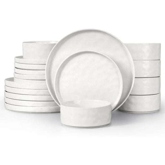 LIANYU Dinnerware Dinner Sets for 6, 18 Piece Ceramic Plates and Bowls Dish Set, Kitchen Speckled Dining Tableware Dishware, Mic