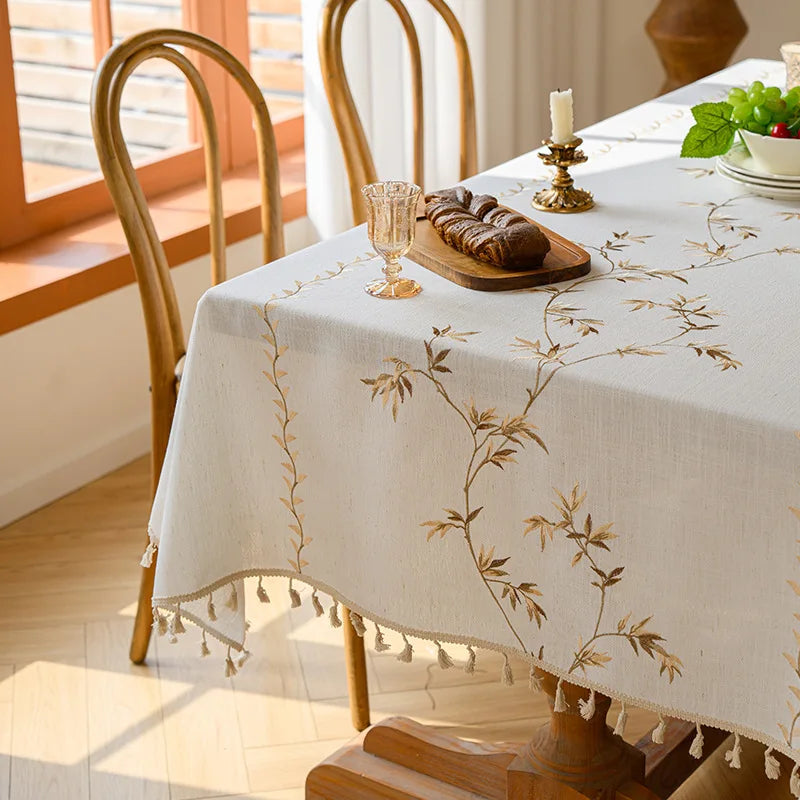 Modern Minimalist White Tablecloth, INS Style Cotton Linen Fabric, Fresh Rectangular Waterproof Dining/Desk Cover