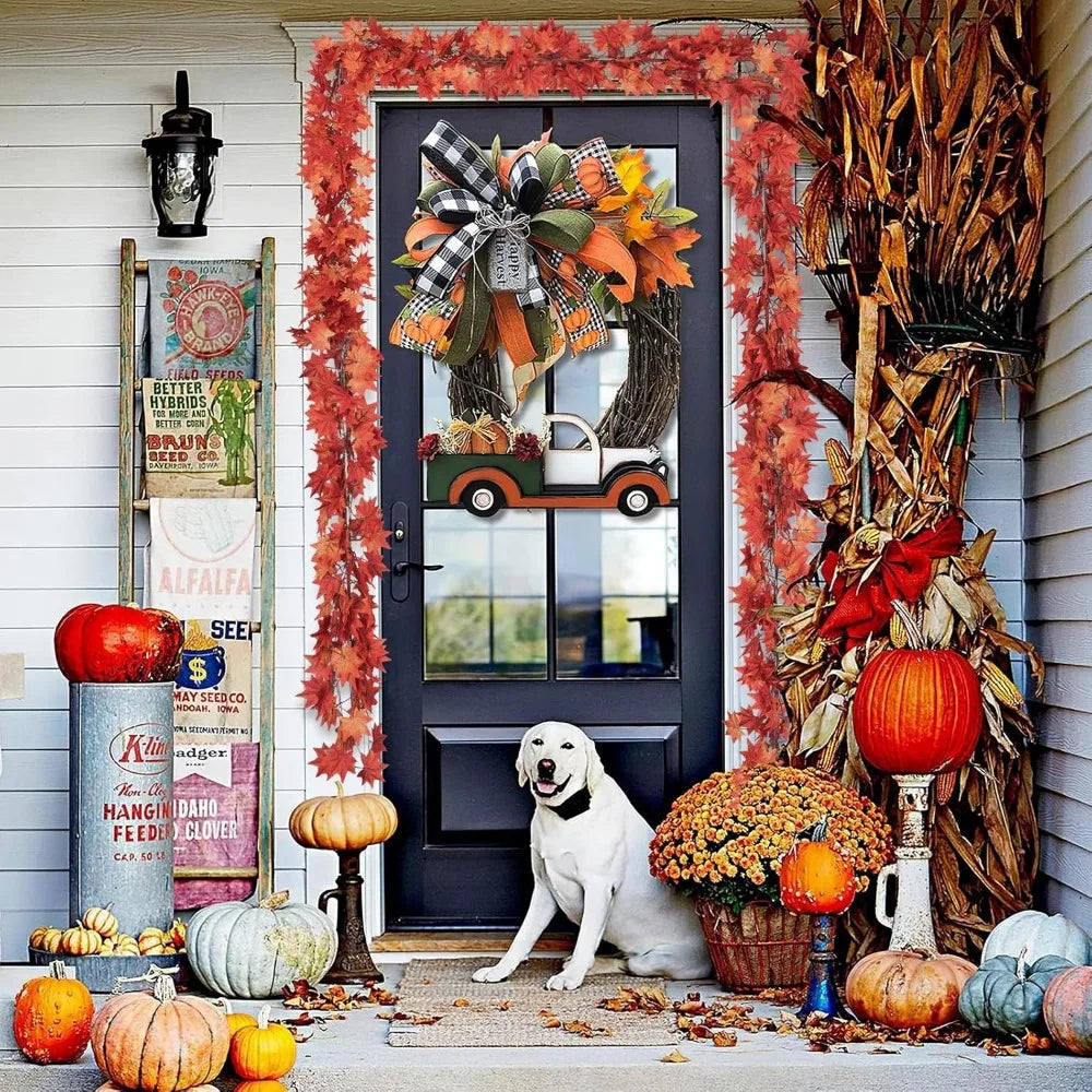 24 Pack Fall Leaf Garland, Hanging Vines Garland Artificial Fall Maple Leaves Thanksgiving Decor for Home Fireplace Party (Mixe