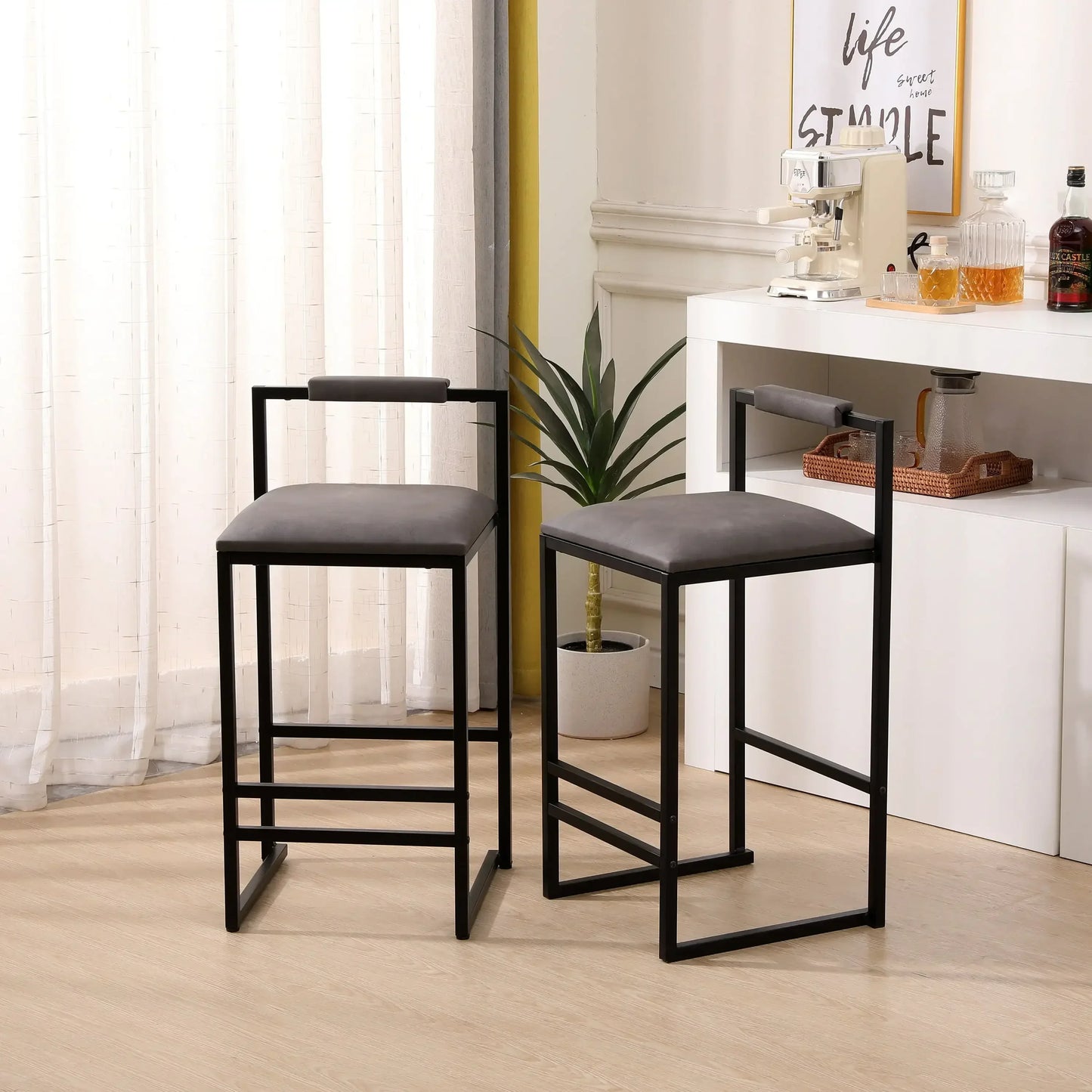 XMSJ.Counter Height Bar Stools Set of 2, Upholstered PU Barstools with Back, Modern Kitchen Island Chairs, Dining Room, Kitchen,