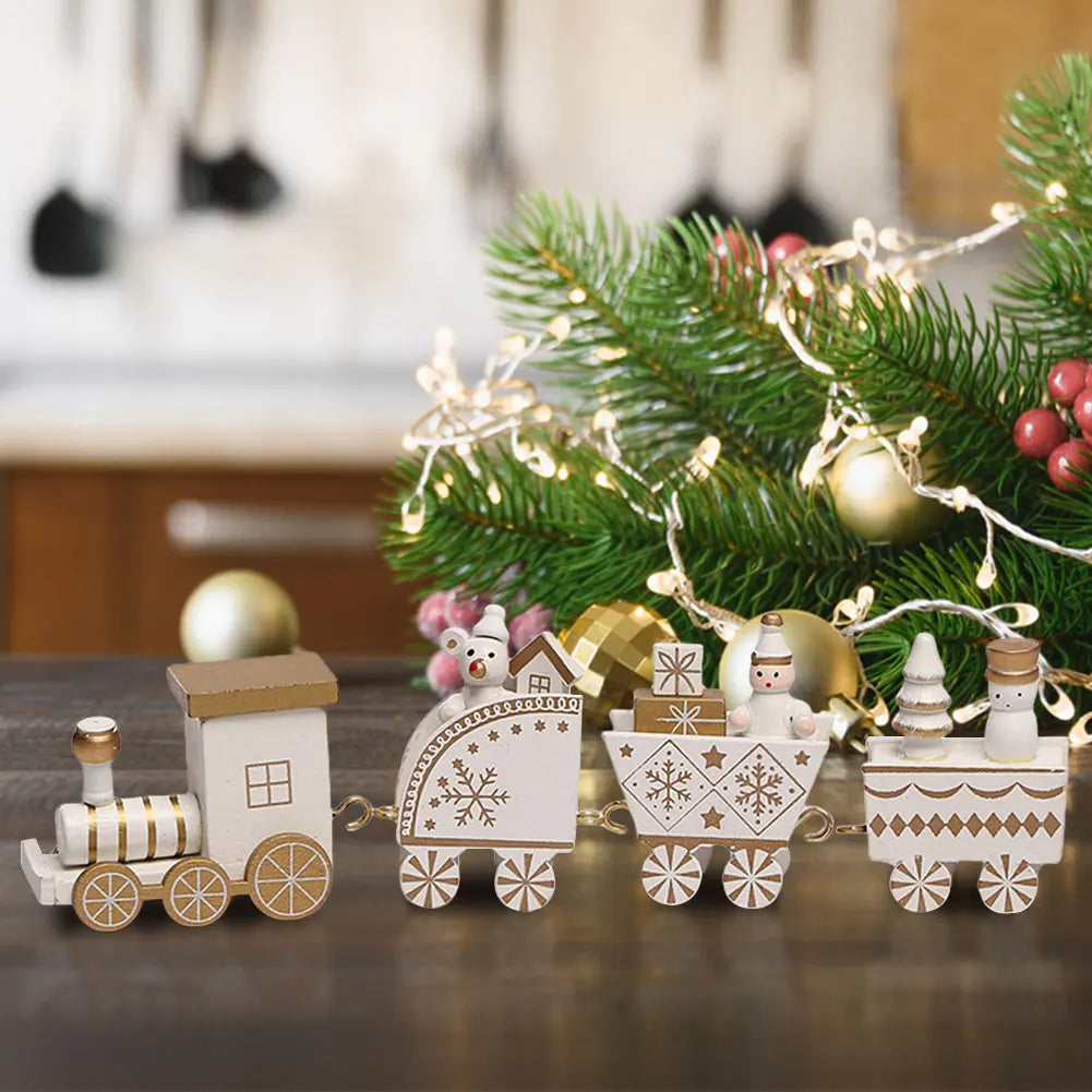 Christmas Wooden Mini Train Decor Set Christmas Train Ornament Toys Xmas Table Top Ornament Christmas Decorations Gift