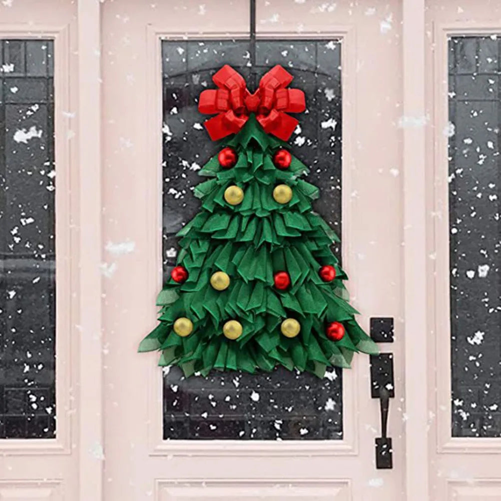 Green Hanging Christmas Wreath Front Door Window Large Xmas Tree Wreath Fabric Door Hanging Wreath New Year Party Decoration