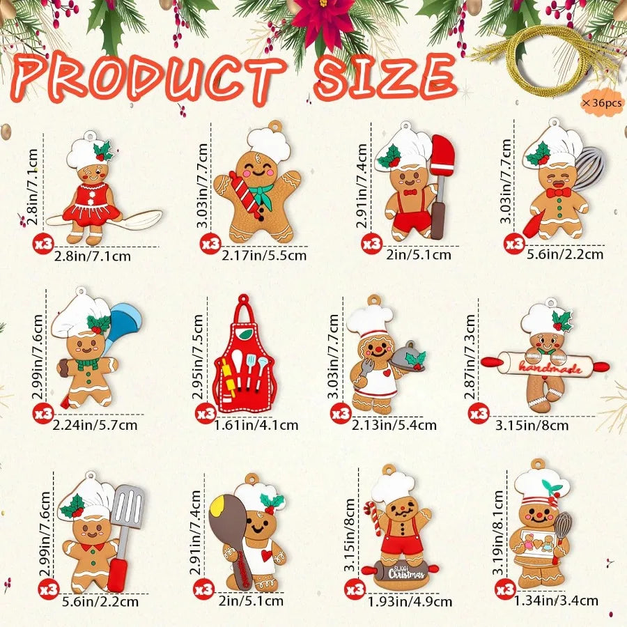 36pcs Gingerbread Christmas Decoration for Tree Homemade Gingerbread Man Ornaments Perfect for Holiday Tree Hanging Decor Ideal