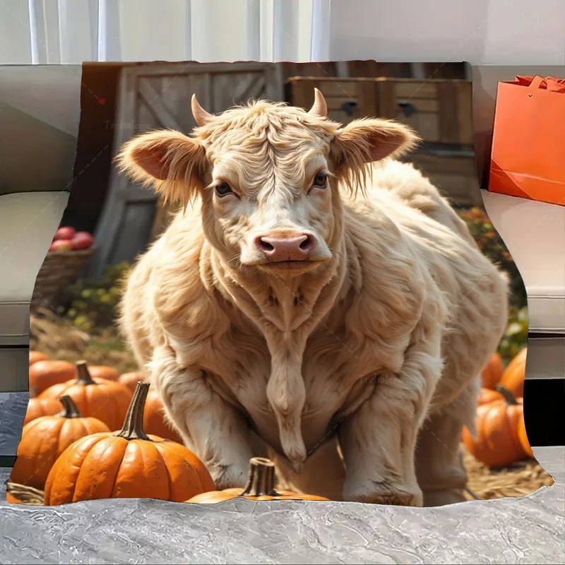 1pc Flannel Blanket Cozy Highland Cow Print Blanket for Home Decor - Soft & Warm Throw Blanket