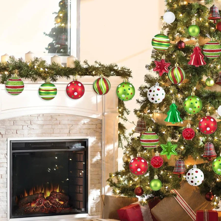 60Pcs Christmas Tree Decorations Red and Green Glittering Hanging Ornaments for Christmas Tree Topper Holiday Decorations Indoo