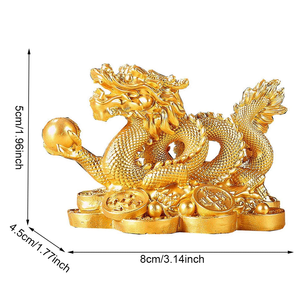 2024 Feng Shui Dragon Statue Attract Wealth New Year Dragon Sculpture Good Luck Auspicious Dragon Statuette for Home Office