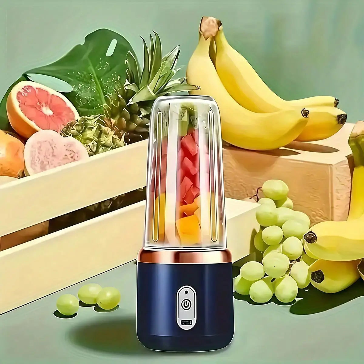 Portable Dual-Cup USB Juicer with Wireless Charging | Mini Electric Blender for Smoothies & Shakes