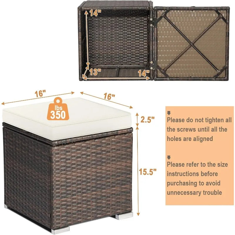 RELAX4LIFE Wicker Outdoor Storage Ottoman, 2-Piece Rattan Footstool w/Removable Cushion, Multipurpose Footrest Stool Side Table